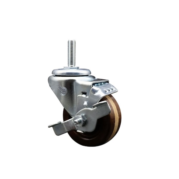 3 Inch High Temp Phenolic 34 Inch Threaded Stem Caster with Brake